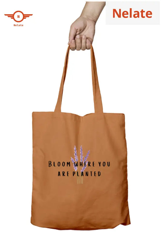 ’Bloom Where You Are Planted’ Tote Bag Zipper Khaki / Standard