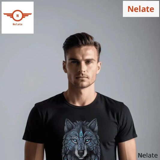Blue eyes wolf black t-shirt -  by Nelate - Men's T-shirt, Men’s T-shirt