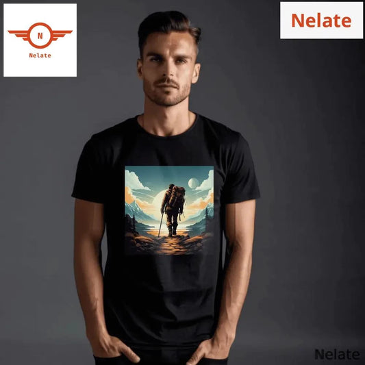 Blue mountain theme 2 black t-shirt -  by Nelate - Men's T-shirt, Men’s T-shirt