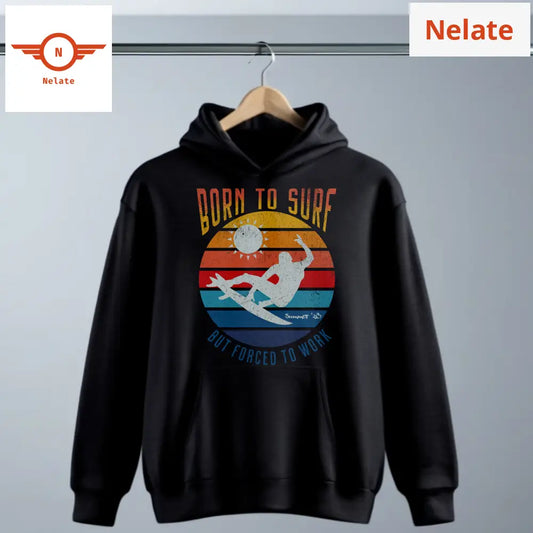 Born To Surf - But Forced Work Exclusive Black Hoodie For Men
