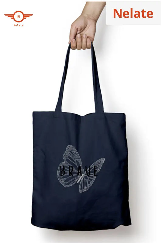 ’Brave’ Tote Bag Zipper Navy Blue / Standard
