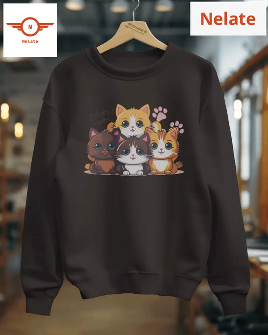 Cat Lovers Theme Black Sweatshirt