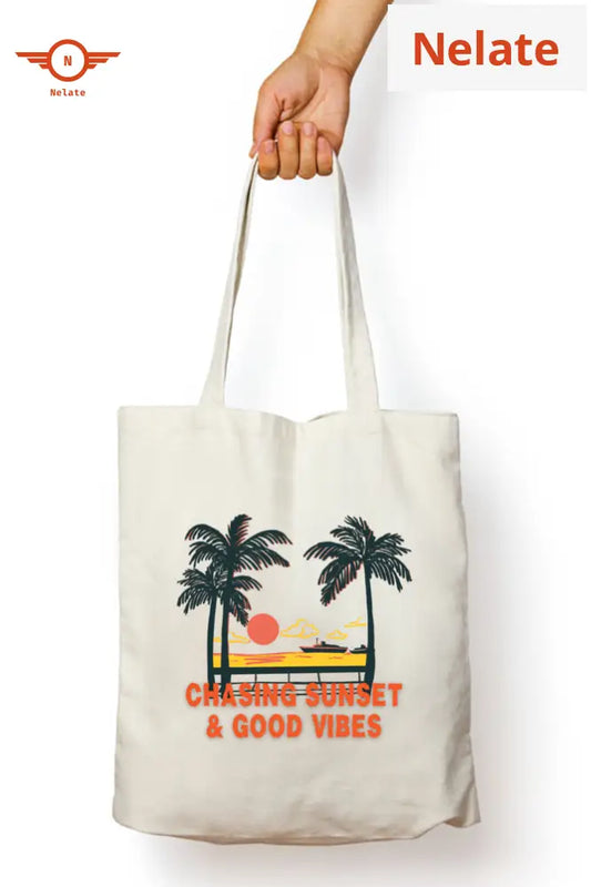 ’Changing Sunset And Good Vibes’ Tote Bag Zipper White / Standard
