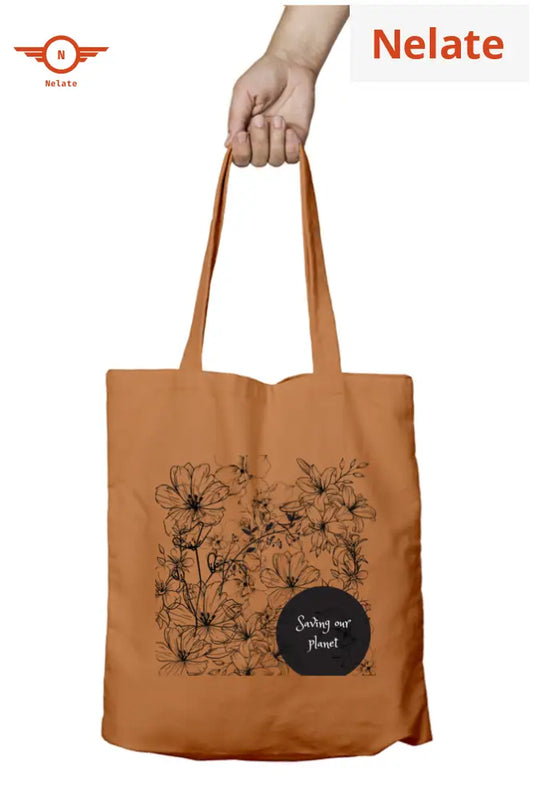 ’Floral Theme’ Tote Bag Zipper Khaki / Standard