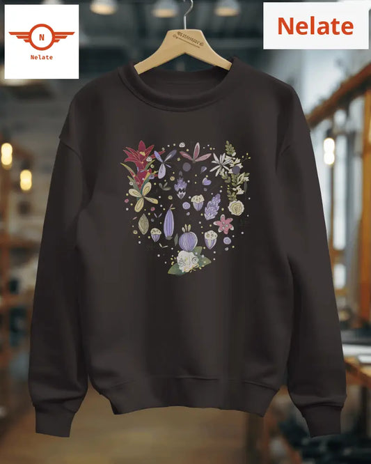 Floral Theme Womens Black Sweatshirt