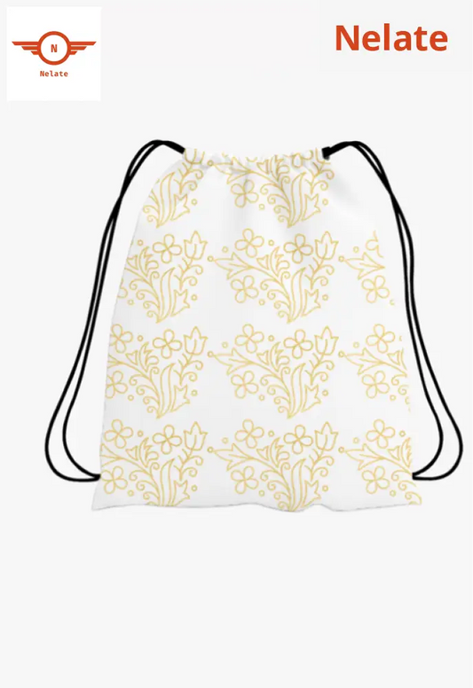 Golden Floral Pattern Exclusive Drawstring Bag