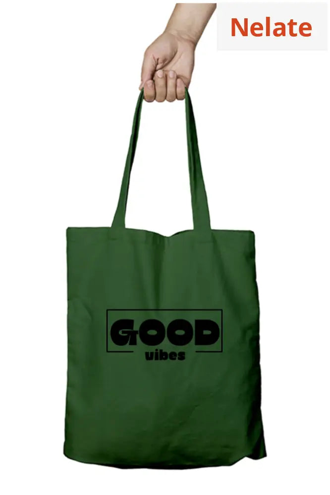 ’Good Vibes’ Tote Bag Zipper Bottle Green / Standard