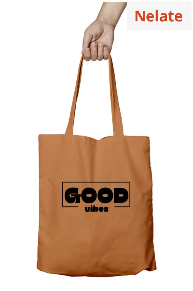 ’Good Vibes’ Tote Bag Zipper Khaki / Standard