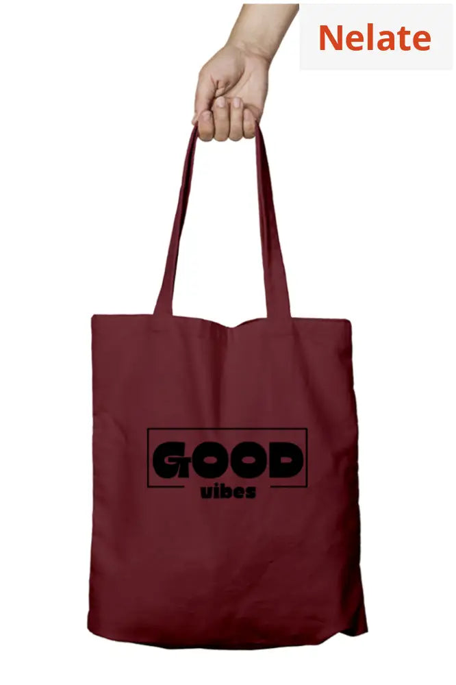 ’Good Vibes’ Tote Bag Zipper Maroon / Standard