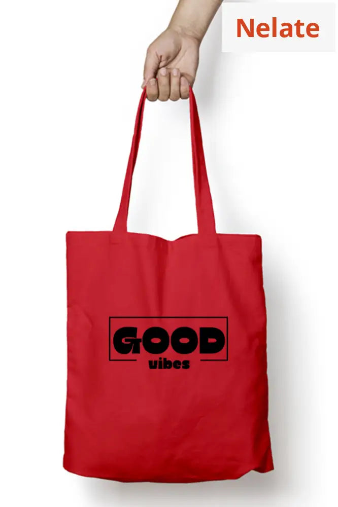 ’Good Vibes’ Tote Bag Zipper Red / Standard
