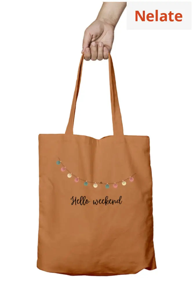 ’Hello Weekend’ Tote Bag Zipper Khaki / Standard