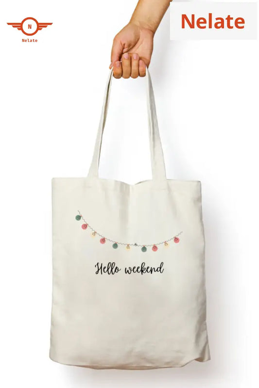 ’Hello Weekend’ Tote Bag Zipper White / Standard