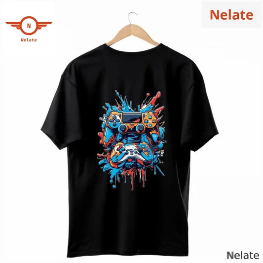 Joystick Theme Black Oversized T-shirt -  by Nelate - Men's Oversized T-shirts