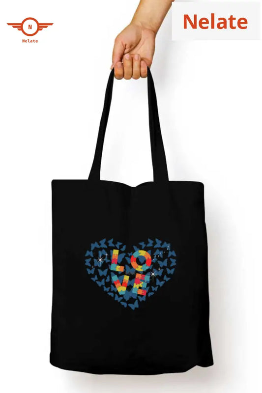 ’Love’ Tote Bag Zipper Black / Standard