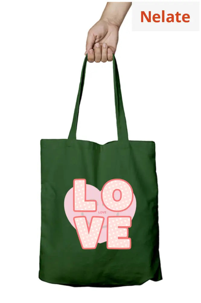 ’Love’ Tote Bag Zipper Bottle Green / Standard