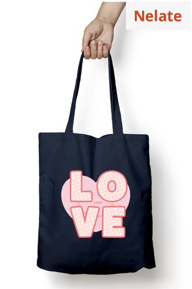 ’Love’ Tote Bag Zipper Navy Blue / Standard