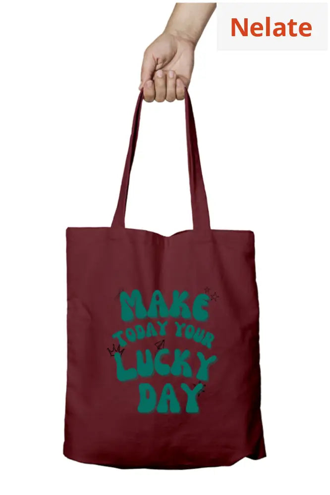 ’Lucky Day’ Tote Bag Zipper Maroon / Standard
