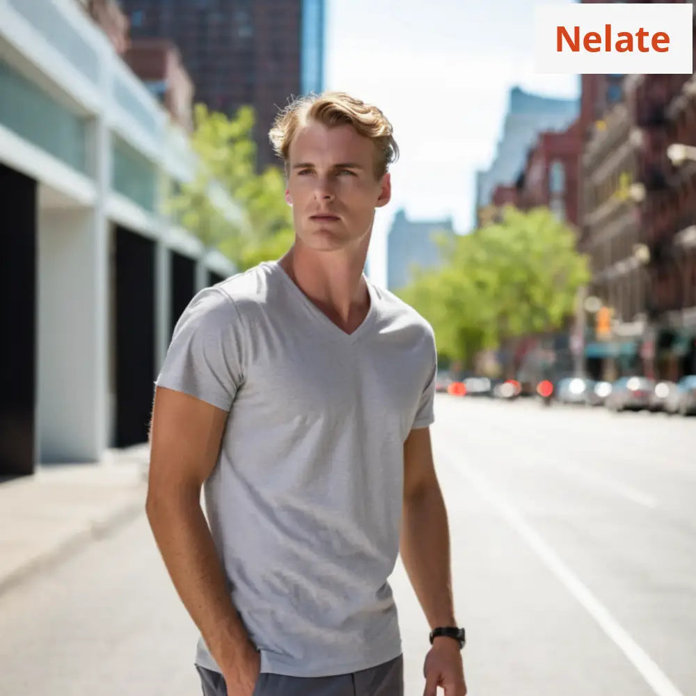 Nelate Exclusive V-Neck T-Shirt (Grey)
