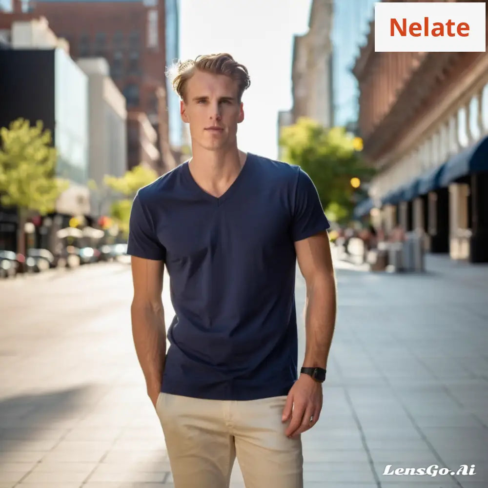 Nelate Exclusive V-Neck T-Shirt (Navy Blue)
