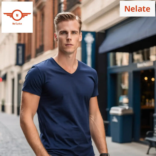 Nelate Exclusive V-Neck T-Shirt (Navy Blue)