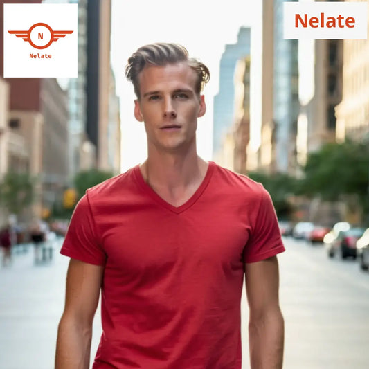 Nelate Exclusive V-Neck Mens T-Shirt (Red)