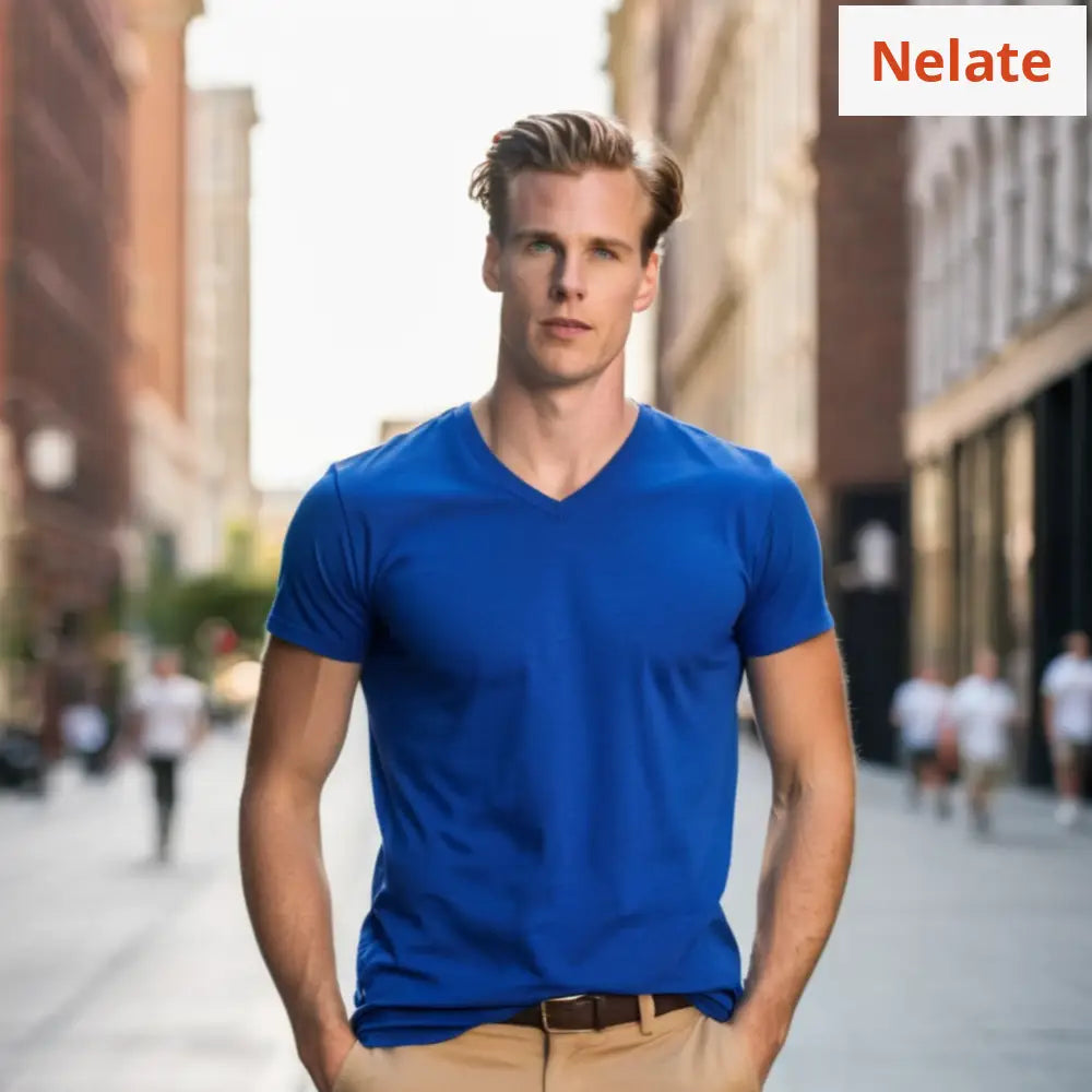 Nelate Exclusive Mens V--Neck T-Shirt (Royal Blue)