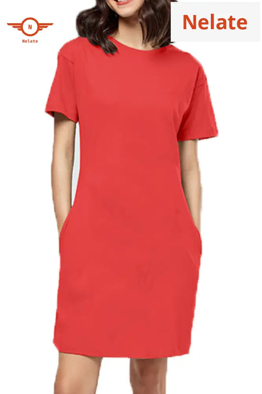 Nelate High Quality Red T-Shirt Dress
