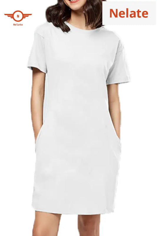 Nelate High Quality White T-Shirt Dress