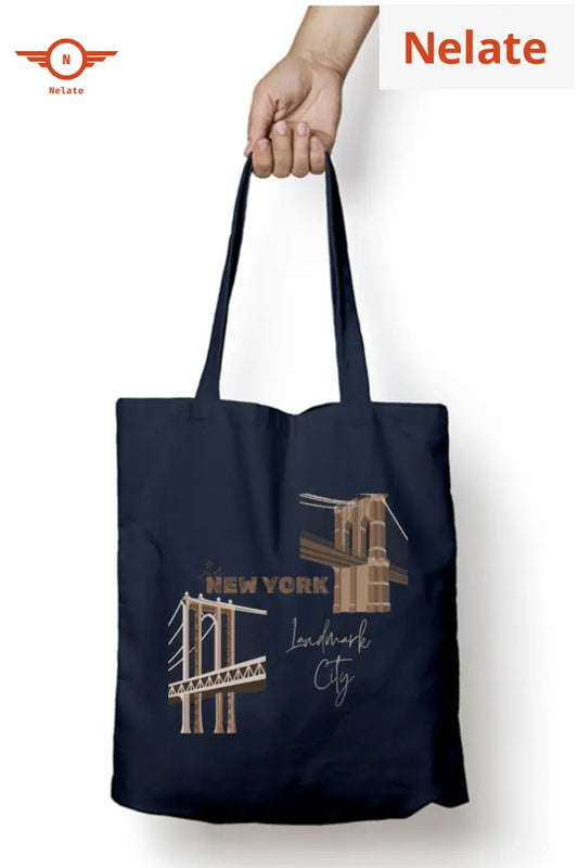 ’Newyork’ Tote Bag Zipper Navy Blue / Standard