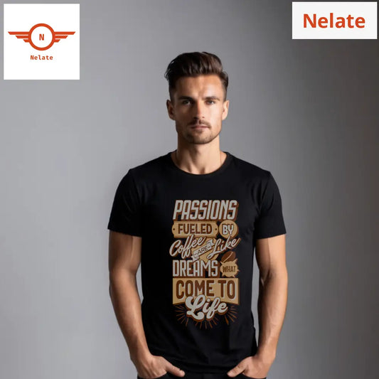 ’Passions Fueled By Coffee’ Black T-Shirt