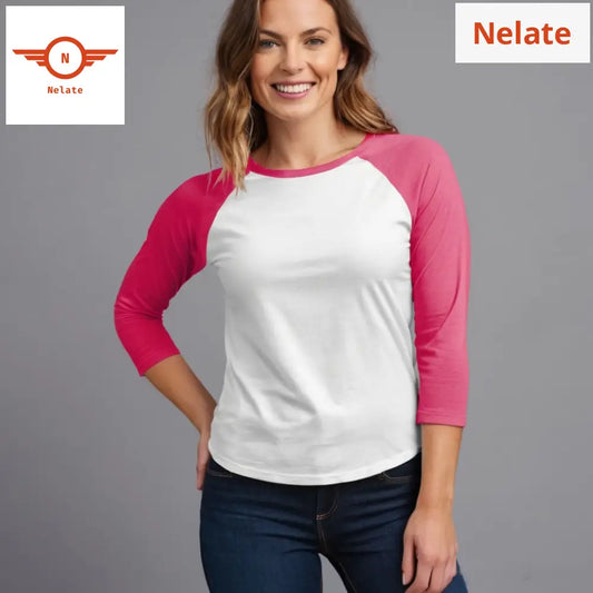 Pink Sleeve White Raglan T-Shirt