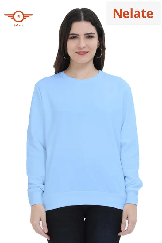 Plain Baby Blue Sweatshirt For Women