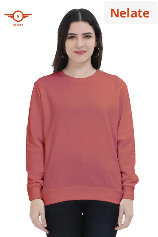 Plain Coral Sweatshirt For Women