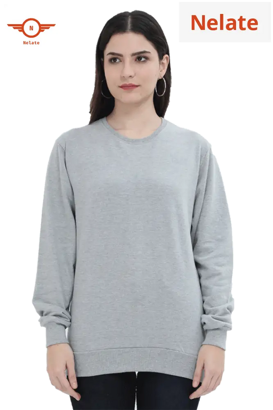 Plain Grey Melange Sweatshirt For Women