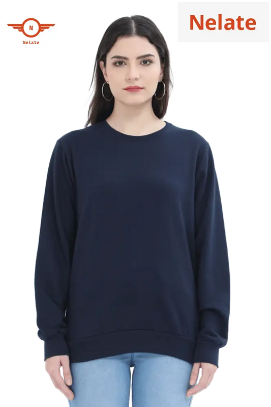 Plain Navy Blue Sweatshirt For Women