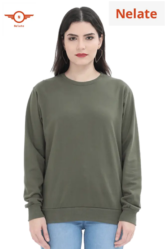 Plain Olive Green Sweatshirt For Women