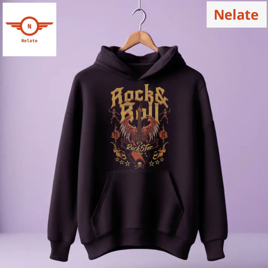 ’Rock And Roll’ Black Hoodie For Men