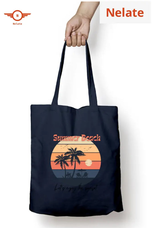 ’Summer Beach’ Tote Bag Zipper Navy Blue / Standard