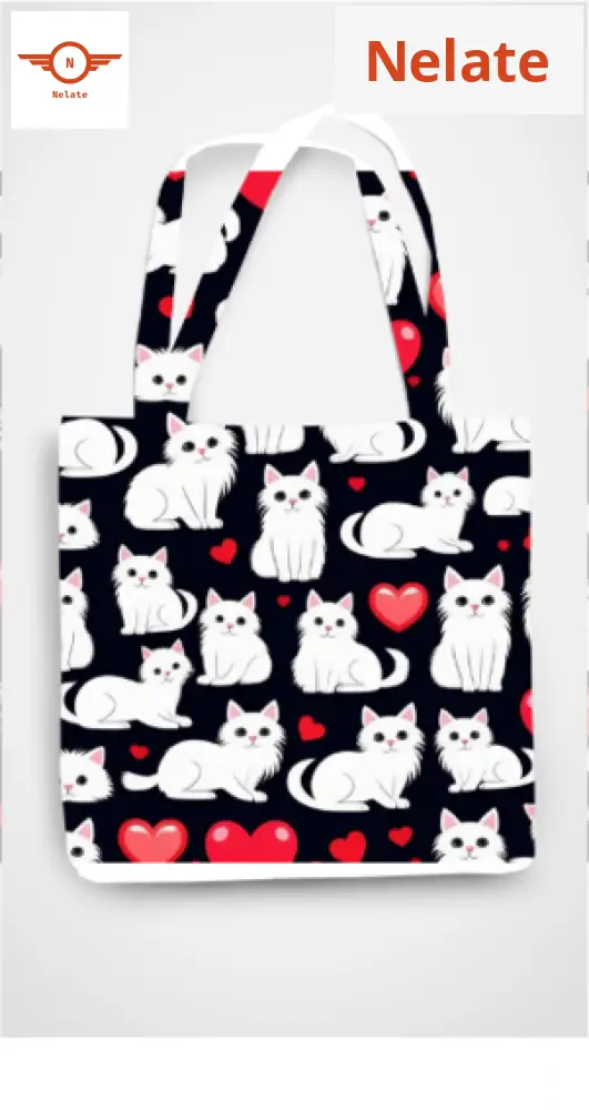 White Cat And Red Heart Theme Exclusive Tote Bag
