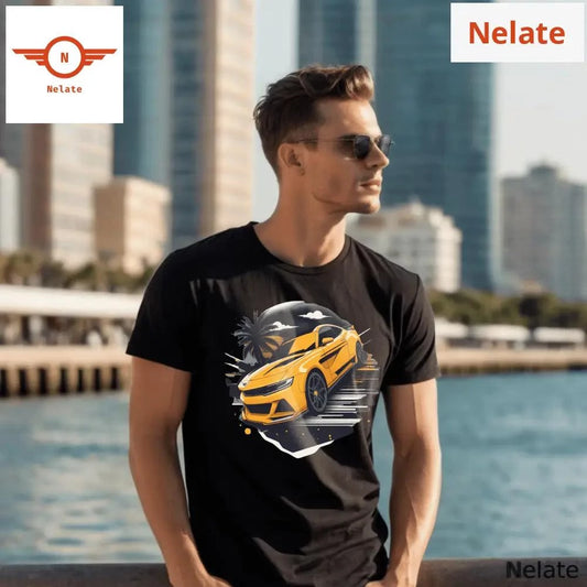 Yellow race car black t-shirt -  by Nelate - Men's T-shirt, Men’s T-shirt