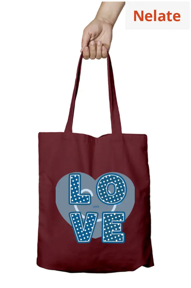 ’Love’ Tote Bag Zipper Maroon / Standard