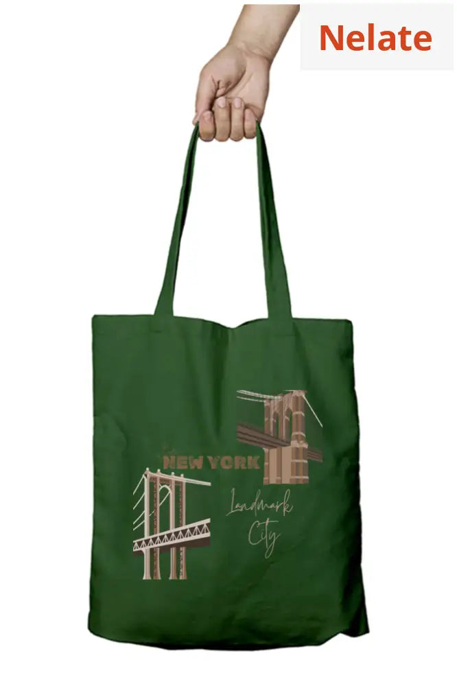 ’Newyork’ Tote Bag Zipper Bottle Green / Standard